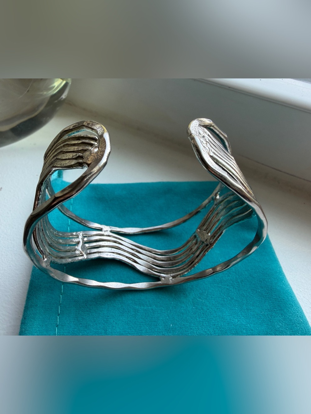 Open Wave Multi-Band Cuff Bracelet - Silver Over Brass Women Jewelry - Picture 4 of 7